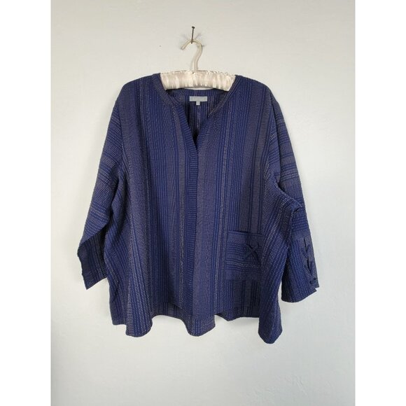 Habitat Womens XL Blue Lace-Up Sleeve Blouse Top Oversized Pocket Lagenlook NWOT - Picture 1 of 10